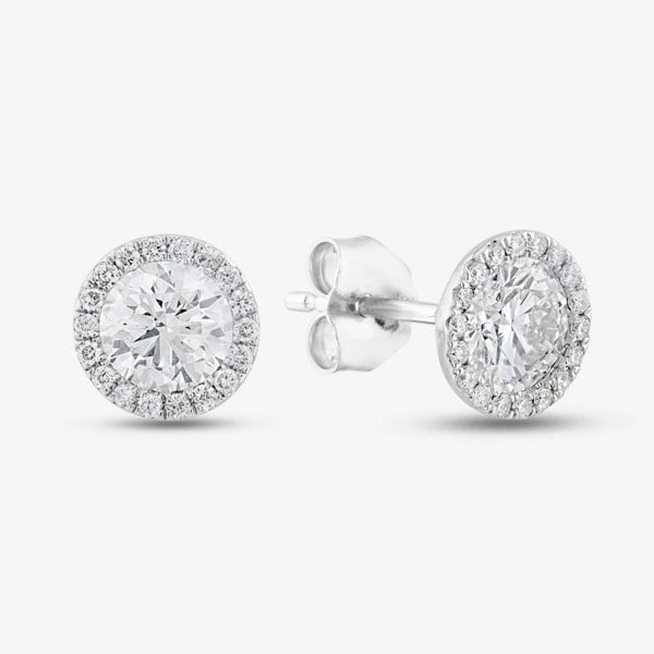T. H. Baker 9ct White Gold Certified Lab Grown 1.10ct Brilliant Cut Diamond Halo Stud Earrings LGE2038-110 (WG)
