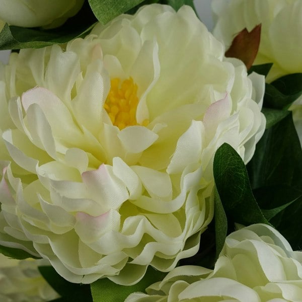 Leaf 55cm Artificial White Peony Plant