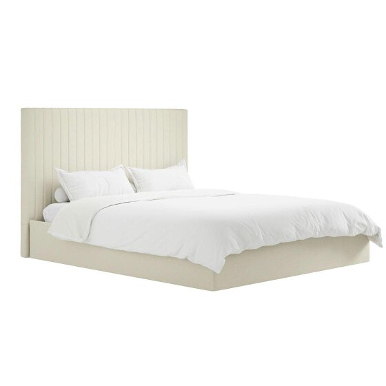 Wyld Haus Dublin Cream Upholstered 6ft Super King Size Ottoman Bed with Tall Ribbed Headboard