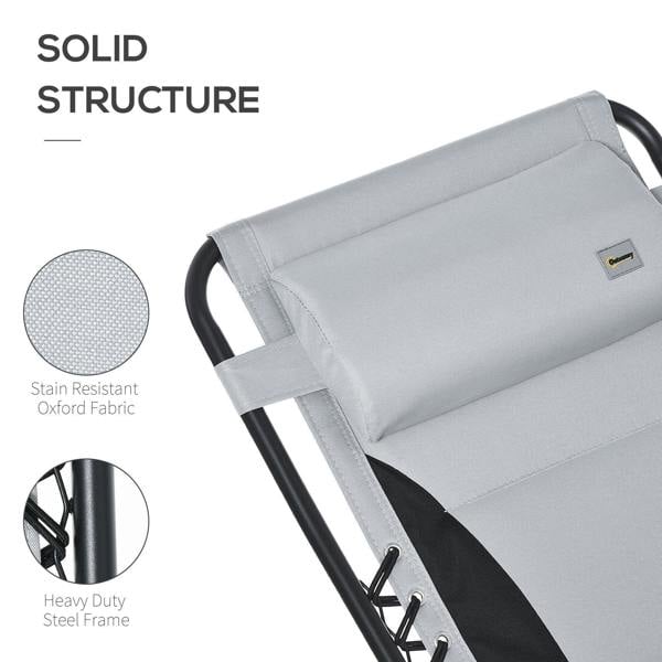 Light grey padded backrest with sturdy black steel frame for folding reclining lounger chair