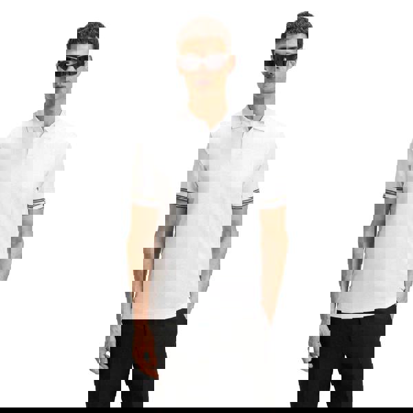 Boss Mens Zone Stripe Cuffed Slim Polo Shirt - White - 