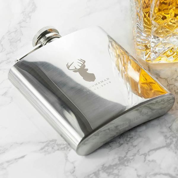 Abode Home & Gifts Personalised Stag Stainless Steel Hip Flask
