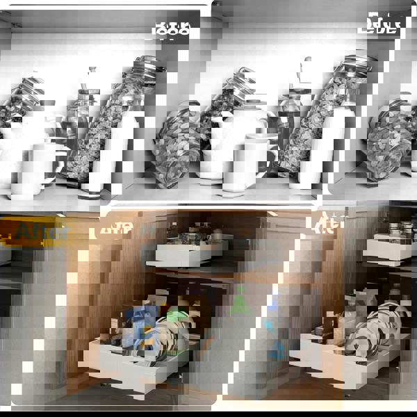 TOQUE Pull Out Cabinet Organizer Adhesive 2 Pcs Expandable White Storage Drawers