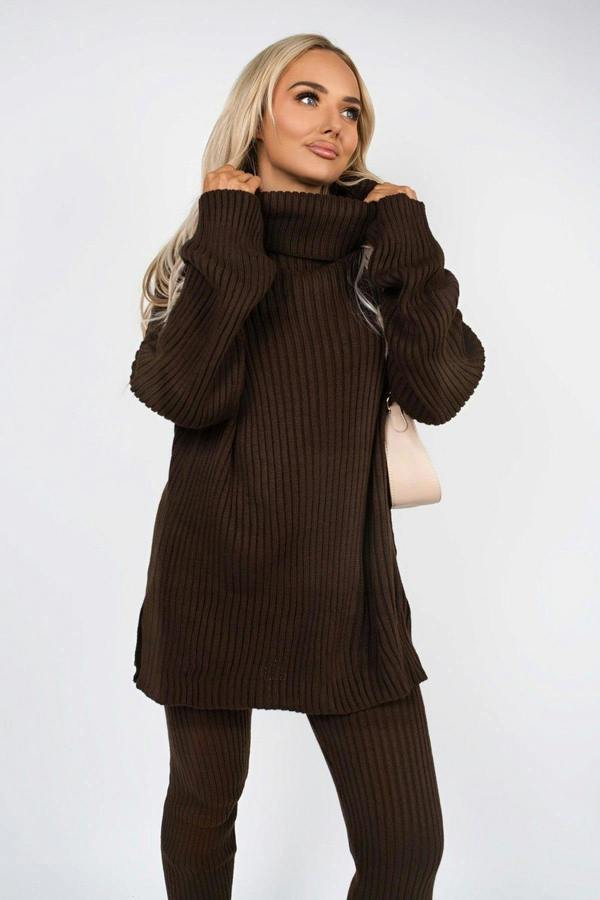 ikrush Mila Chunky Knitted High Roll Neck Top Bottom Co-ord Set