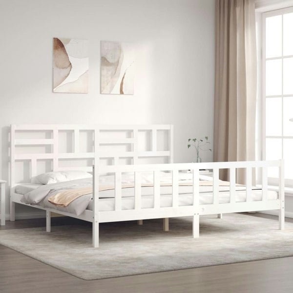 Berkfield Bed Frame with Headboard White 200x200 cm Solid Wood