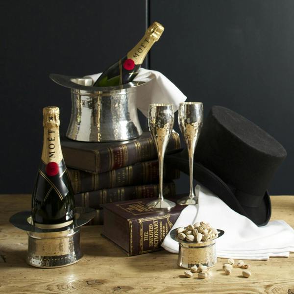 Culinary Concepts Pair of Silver-Plated Hammered Champagne Goblets