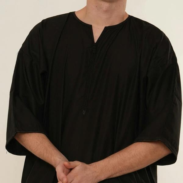 TT-006 - Men's Emirati Omani Half Sleeve Thobe - Black - Thobez - 17