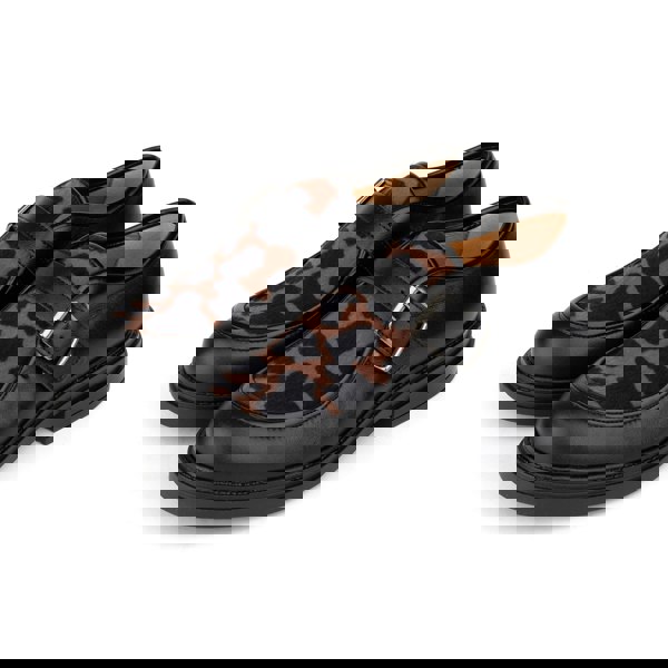 Embassy London Strapp - Black & Cow - Women’s leather ponyhair loafer with buckle