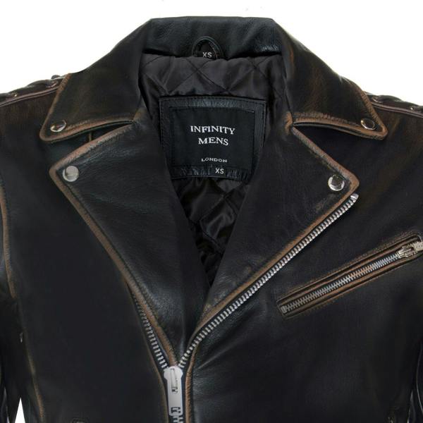 Infinity Leather Mens Embossed Brando Leather Biker Jacket-Chicago