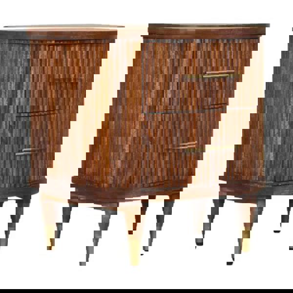 Artisan Furniture Solid Wood Ribbed Bedside with Brass Accents