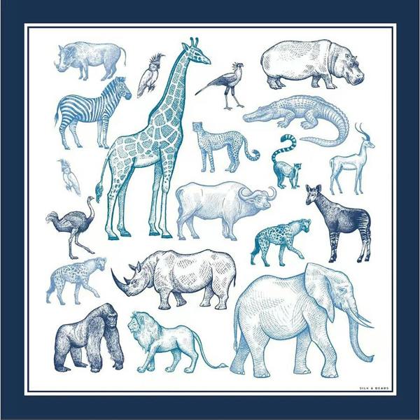 The Naturalist's Sketchbook Animal Print Twill Silk Scarf – Cornflower Blue & Ivory
