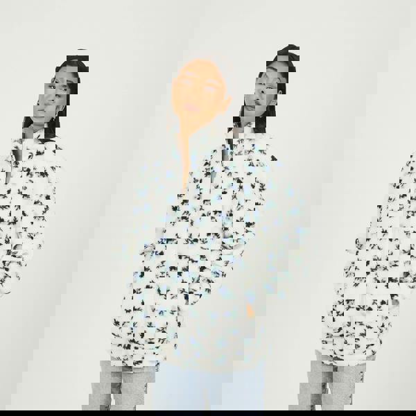 Brave Soul Cream Floral Print Zip Through Sherpa Fleece With Matching Scrunchie - Cream Image 1