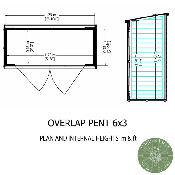Shire Overlap Pressure Treated Pent 6x3 Storage Shed Double Doors