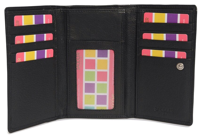 SADDLER PAULA Handmade Leather Trifold Purse – RFID Protected | 8 Card Slots, ID Window & Rear Zip Pocket | Gift Boxed