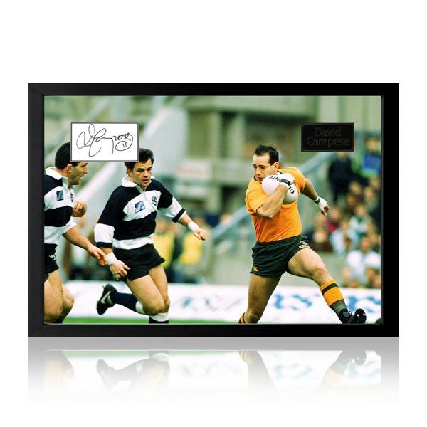 David Campese Signed Australia Rugby Cut Iconic Frame