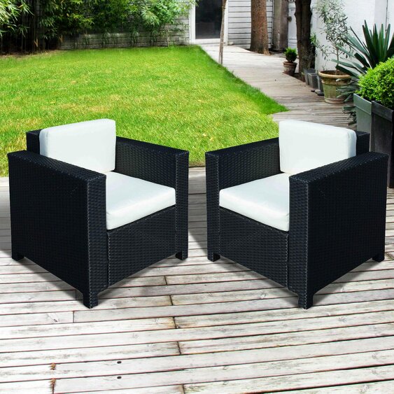 Wyld Haus Vamino Black Rattan Set Of 2 Armchairs With Woven Finish (Table Not Included)