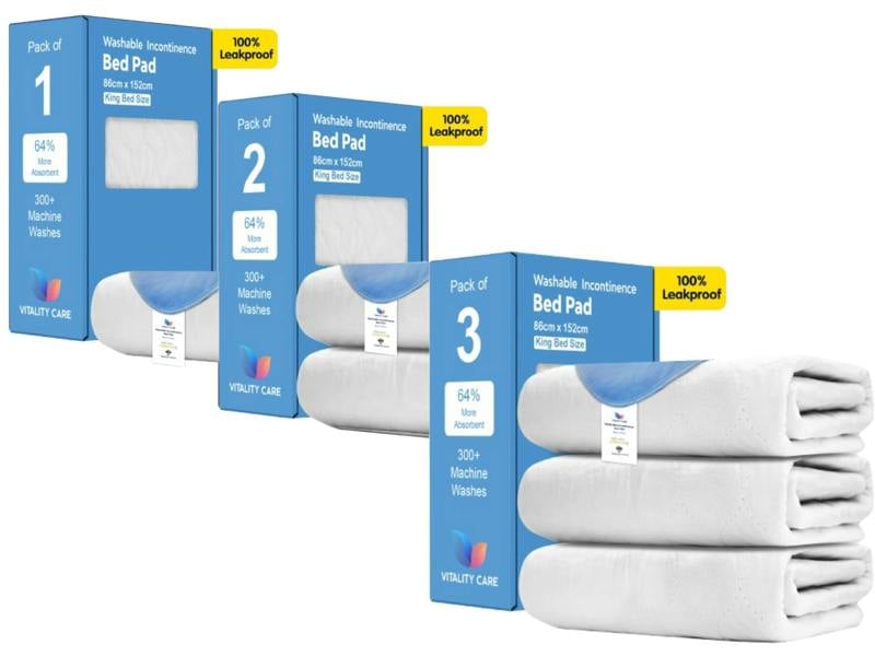 Vitality Care Incontinence Washable Bed Pads Protection Sheets - Reusable with High Absorbency