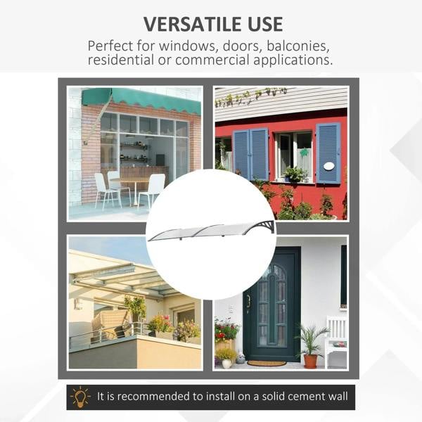 Clear polycarbonate door canopy awning with arched cover and gray frame supports