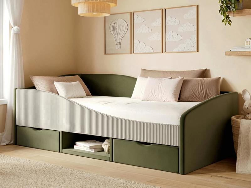 Aubrey Velvet Storage Low Sleeper Bed with Beige Cord