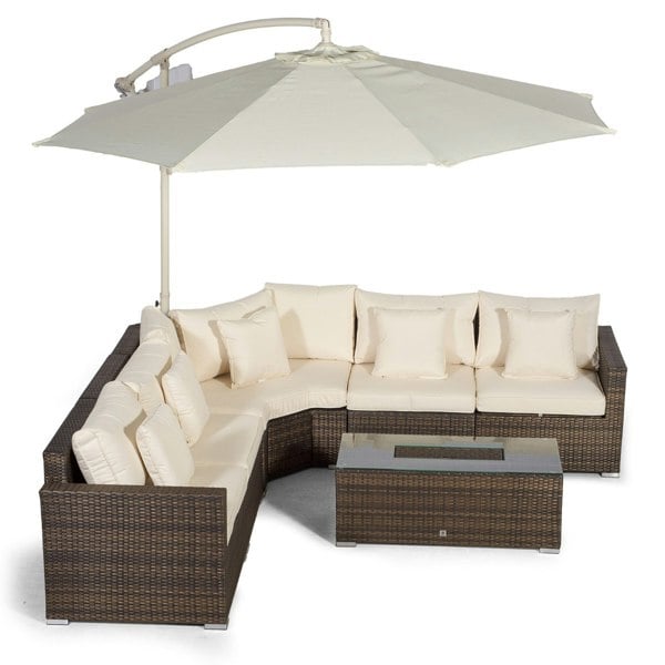 Giardino Santorini L Shape Modular 5 Seat Rattan Corner Sofa Set With Large Drinks Cooler Coffee Table