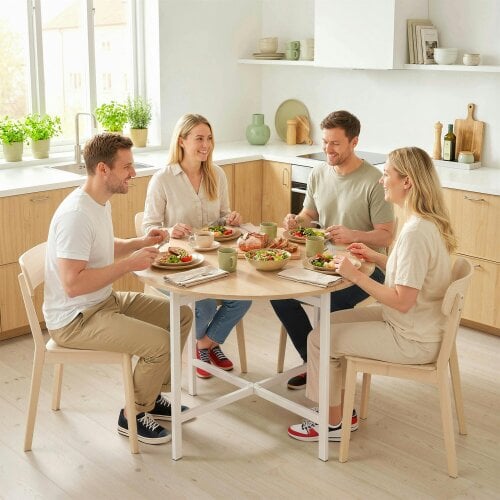 HOMCOM Folding Dining with Steel Frame for Small Spaces, Natural Wood Effect