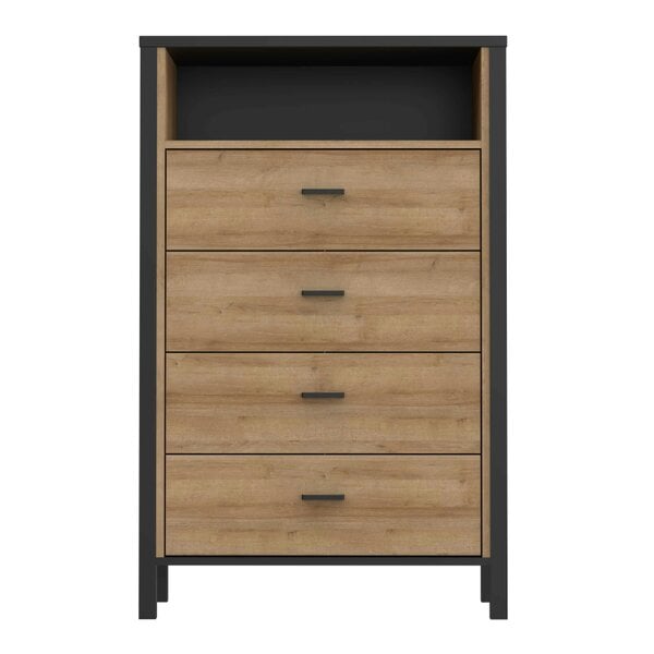 Wyld Haus Egtved Black and Natural Oak Wood Effect Chest of 4 Drawers
