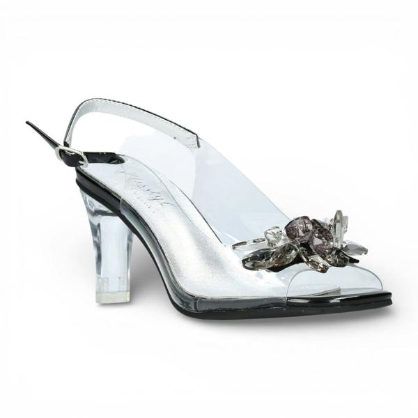 Laura Vita Women’s Mira 01 Clear Black Slip-On Cinderella Heel Sandals