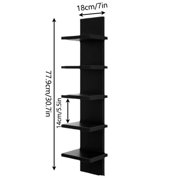Havendro 5 Tier Vertical Wall Shelf Floating Storage Decorative Display Unit-Black