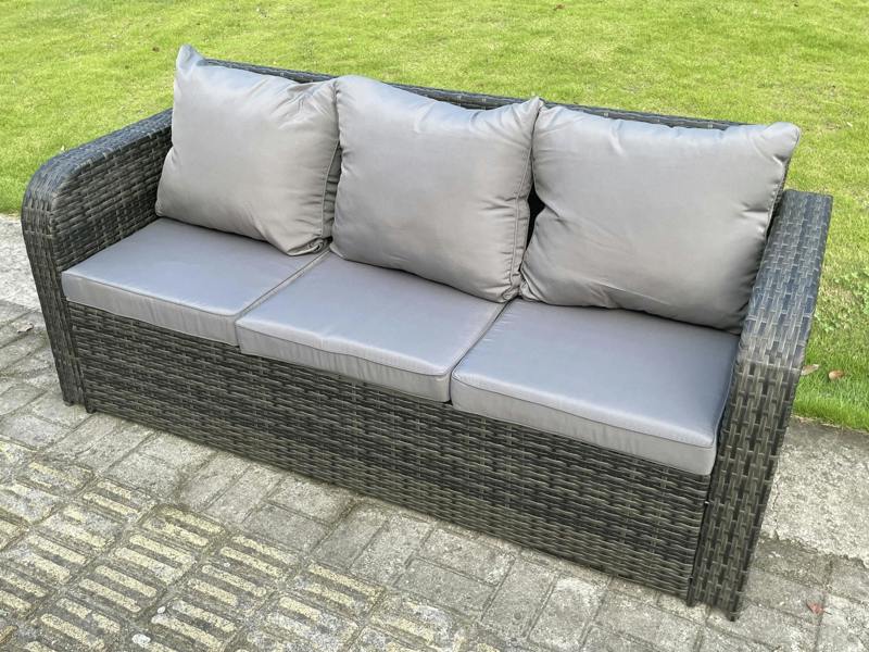 Fimous High Back 3 Seater Rattan Sofa Patio Outdoor Garden Furniture With Cushion