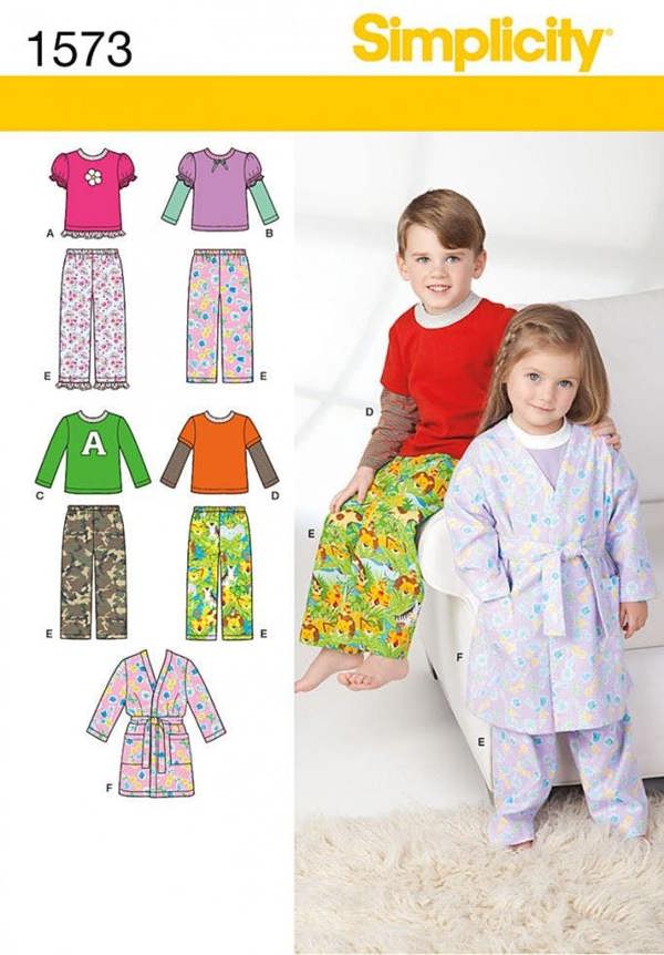 Simplicity Sewing Pattern 1573, Robes, Trousers, Pyjamas, Tops for Kids, Ages: 1/2 - 3 - Intermediate