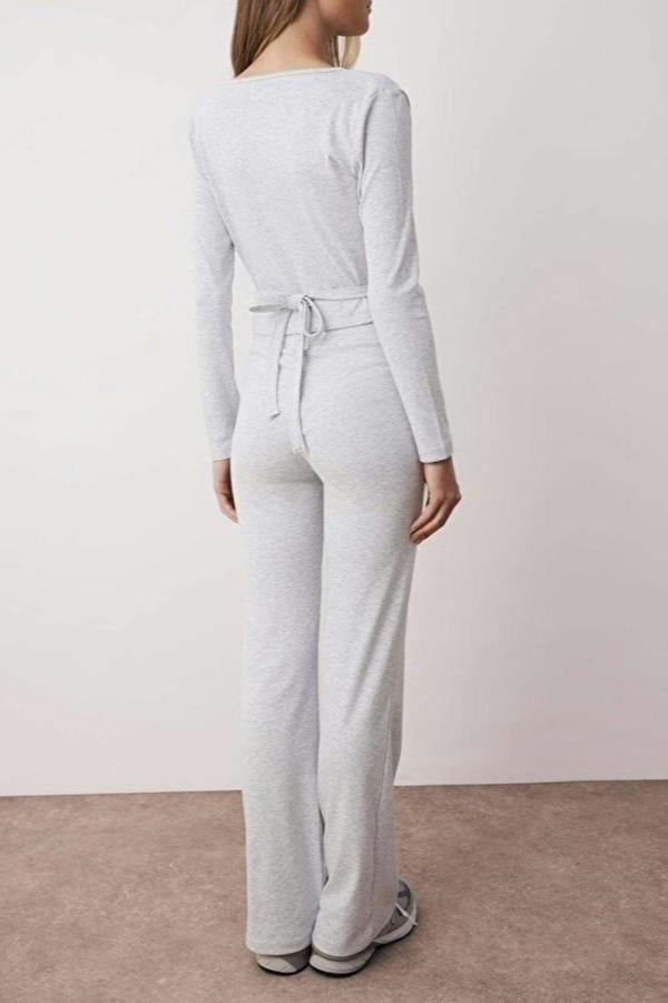 WOVCOR 2-Piece Slim Fit Long Sleeve Stretch Knit Set with Wrap Closure