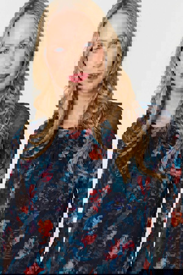 Blue | Floral Layered Long Sleeve Short Dress
