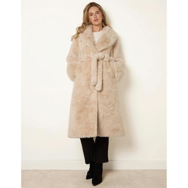 Blue Vanilla Plush Faux Fur Belted Coat