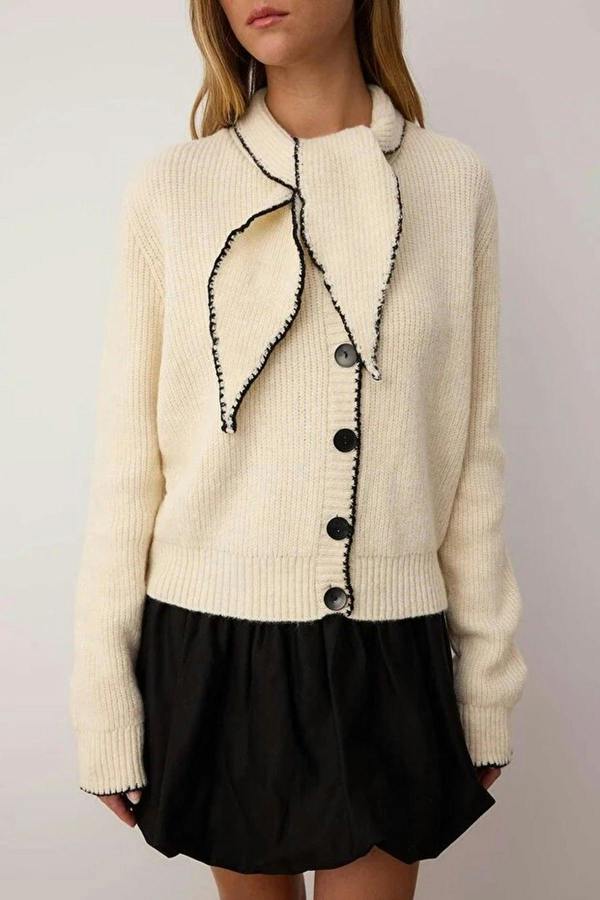 WOVCOR Color Block Knit Sweater with Shawl Collar Detail