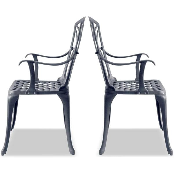 Homeology OSHOWA 2-Large Garden and Patio Bistro Chairs with Armrests in Cast Aluminium Grey