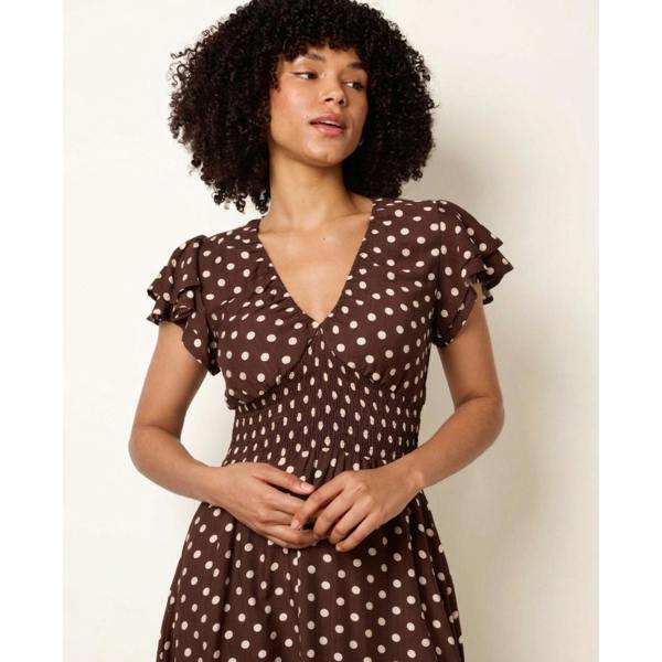 Blue Vanilla Spot Elastic Neck Midi Dress