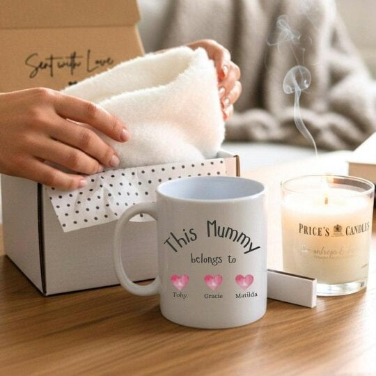 Aye Do Gifts Personalised This Mum Belongs To Mug, Candle & Socks Gift Hamper | Birthday Gift