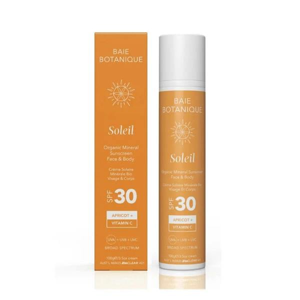 Baie Botanique Face & Body Mineral Sunscreen SPF 30 bottle with box