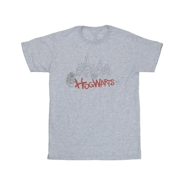 Harry Potter Girls Hogwarts Castle Spray Cotton T-Shirt - Sports Grey