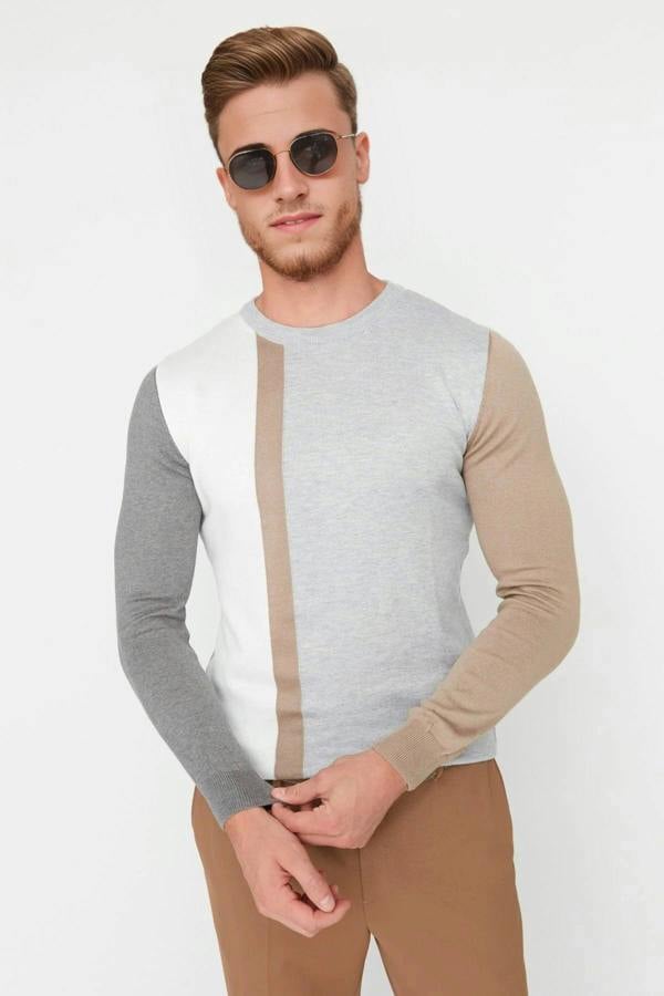 WOVCOR Crew Neck Color Block Knit Men's Sweater