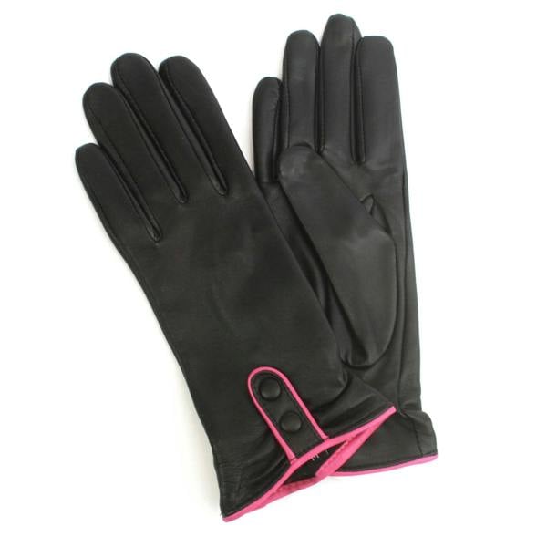 Eastern Counties Leather Womens Poppy Leather Winter Gloves - Black/Fuchsia