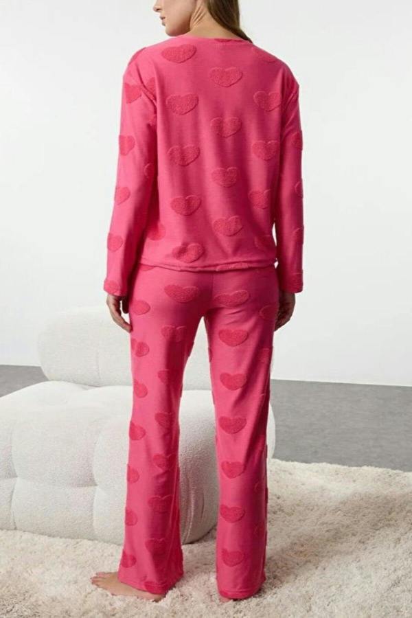 WOVCOR 2-Piece Heart Patch Knit Pajama Set