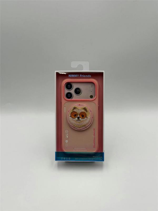 Nimmy Friends Nimmy Glass Cool Dog Face Case with Detachable MagSafe Grip Stand for iPhone 17 Pro Max 6.9" Pink - N-YJKM-CXZJ-IP17-PRO-MAX-031