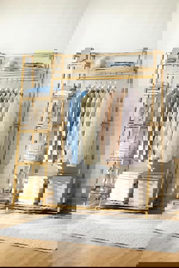 Living and Home Bamboo Bedroom Garment Clothes Rack 7 Tier Storage Shelf Coat Clothing Hanging Rack - Natural