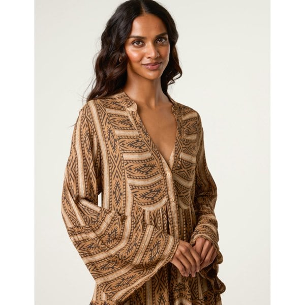 Blue Vanilla V Neck Aztec Smock Dress