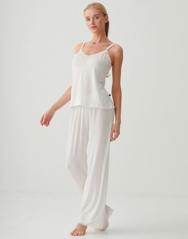 British Boxers Women's Bamboo Lace Camisole Pyjama Set – Ivory