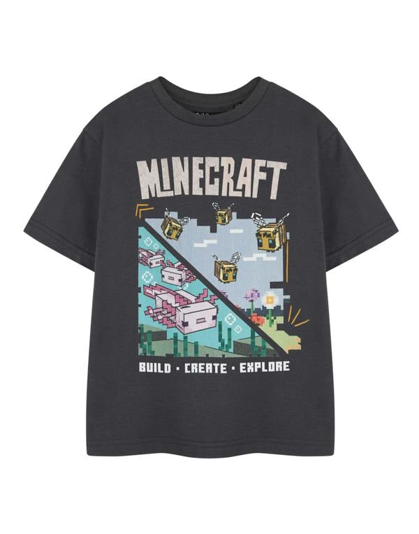 Minecraft Girls Grey Build Create Explore Short Sleeved T-Shirt