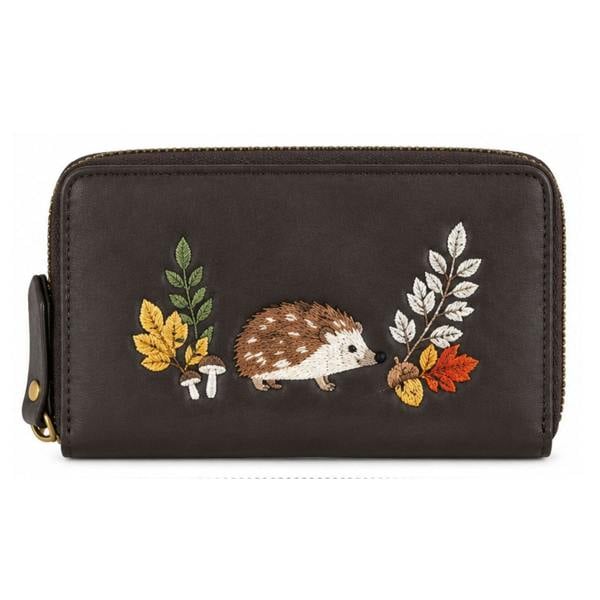 Fores Collection Hedgehog Embroidered Faux Leather Zip Around Purse