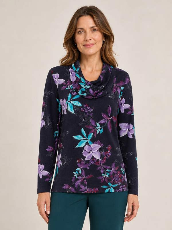TIGI Dark Lily Print Cowl Neck