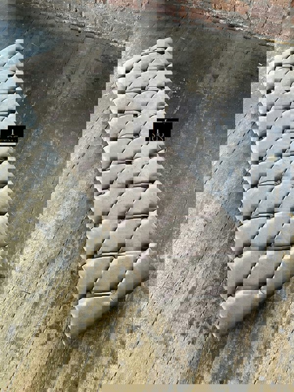 ISTOOLS Rectangular Sand Coloured Chesterfield Footstool – Luxury Velvet Ottoman UK